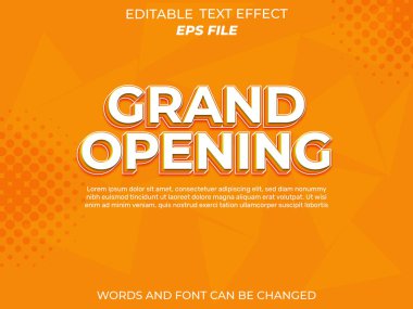 Büyük açılış metni efekti, yazı tipi düzenlenebilir, tipografi, 3D metin. vektör şablonu