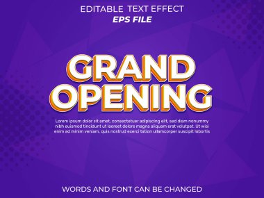 Büyük açılış metni efekti, yazı tipi düzenlenebilir, tipografi, 3D metin. vektör şablonu