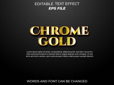 Krom altın metin efekti, yazı tipi düzenlenebilir, tipografi, 3D metin. vektör şablonu