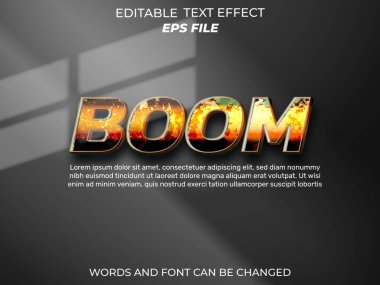 boom metin efekti, yazı tipi düzenlenebilir, tipografi, 3D metin. vektör şablonu