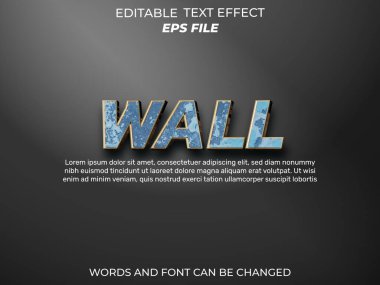 Duvar metni efekti, yazı tipi düzenlenebilir, tipografi, 3D metin. vektör şablonu