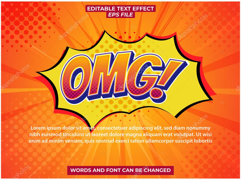 Omg text effect, font editable, typography, 3d text. vector template