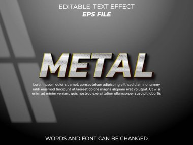 Metal metin efekti, yazı tipi düzenlenebilir, tipografi, 3D metin. vektör şablonu