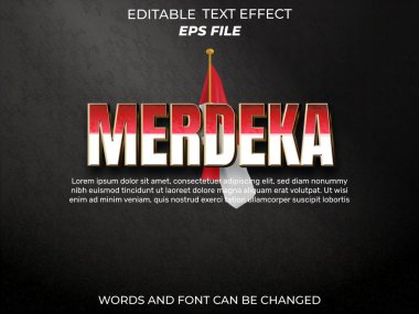 merdeka metin efekti, yazı tipi düzenlenebilir, tipografi, 3D metin. vektör şablonu