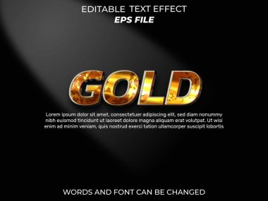 Altın metin efekti, yazı tipi düzenleme, tipografi, 3D metin. vektör şablonu
