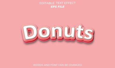 Donut metin efekti 3D tasarımı. etiketli yiyecek, iş logosu için düzenlenebilir metin