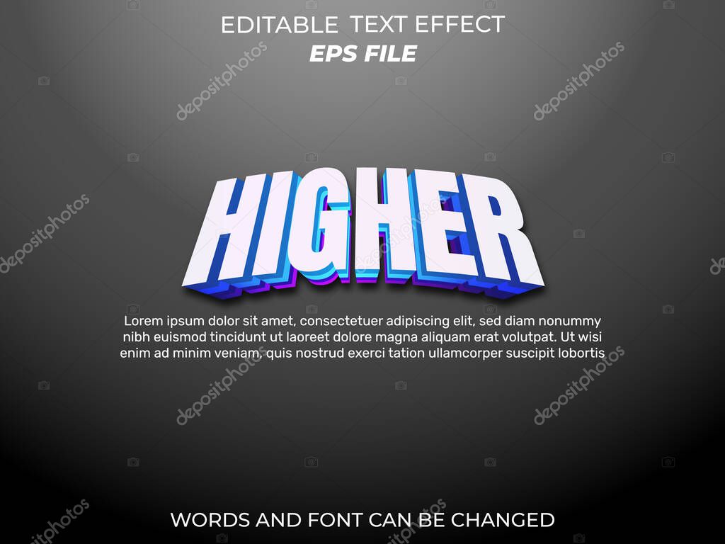 Higher text effect ,strong 3d blue typeface font effect, modern, vector template