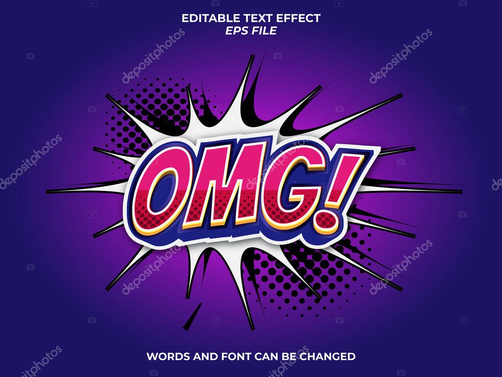 Omg comic style text effect, font editable, typography, 3d text. vector template
