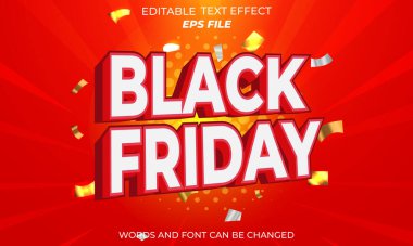 Kara Cuma metin efekti, yazı tipi düzenlenebilir, tipografi, 3D metin. vektör şablonu