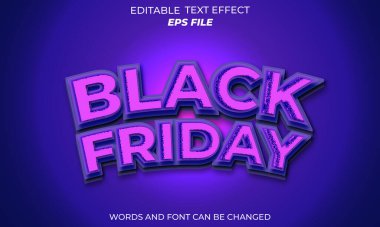 Kara Cuma metin efekti, yazı tipi düzenlenebilir, tipografi, 3D metin. vektör şablonu