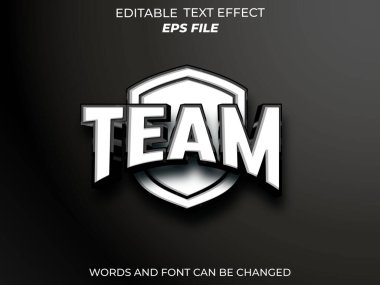 Takım metin efekti, yazı tipi düzenleme, tipografi, 3D metin. vektör şablonu