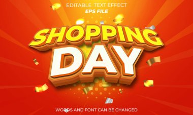 Alışveriş günü metin efekti, yazı tipi düzenleme, tipografi, 3D metin. vektör şablonu