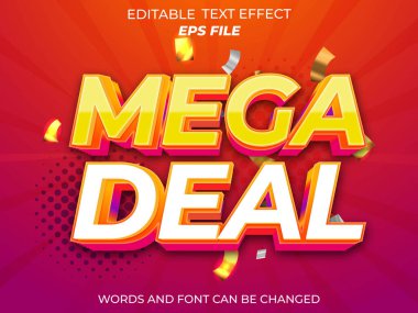Mega-anlaşma metin efekti, yazı tipi düzenlenebilir, tipografi, 3D metin. vektör şablonu