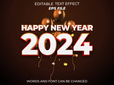 Mutlu yıllar 2024 metin efekti, yazı tipi düzenlenebilir, tipografi, 3D metin. vektör şablonu