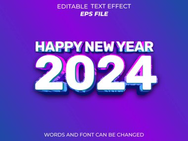 Mutlu yıllar 2024 metin efekti, yazı tipi düzenlenebilir, tipografi, 3D metin. vektör şablonu