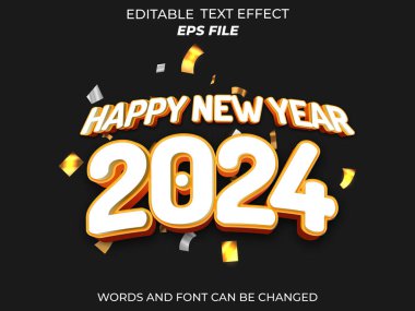 Mutlu yıllar 2024 metin efekti, yazı tipi düzenlenebilir, tipografi, 3D metin. vektör şablonu