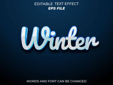 Kış metni efekti, yazı tipi düzenlenebilir, tipografi, 3D metin. vektör şablonu