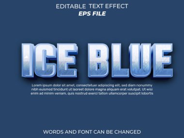 Buz mavisi metin efekti, yazı tipi düzenlenebilir, tipografi, 3D metin. vektör şablonu