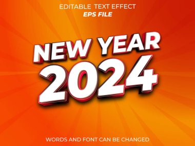 Yeni yıl 2024 metin efekti, yazı tipi düzenlenebilir, tipografi, 3D metin. vektör şablonu