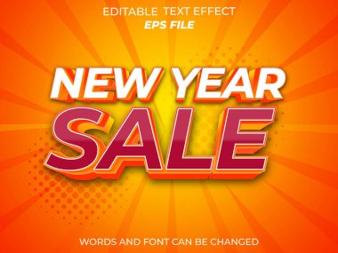 Yeni yıl satışı metni efekti, yazı tipi düzenlenebilir, tipografi, 3D metin. vektör şablonu