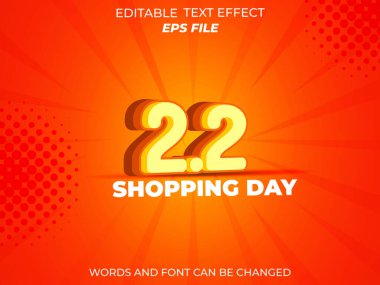 2.2 alışveriş günü yıldönümü mesajı efekti, 3D metin, ticari promosyon için düzenlenebilir