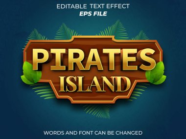 Korsanlar ada metin efekti, yazı tipi düzenleme, tipografi, ortaçağ fantezi roket oyunları için 3D metin. vektör şablonu