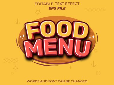 yemek menüsü metni efekti, yazı tipi düzenlenebilir, tipografi, 3D metin. vektör şablonu