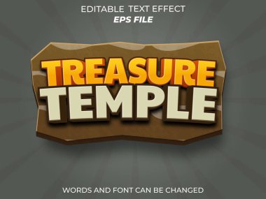 Hazine tapınağı metin efekti, yazı tipi düzenlenebilir, tipografi, oyunlar için 3D metin. vektör şablonu