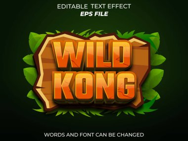 Wild Kong metin efekti, yazı tipi düzenlenebilir, tipografi, oyunlar için 3D metin. vektör şablonu