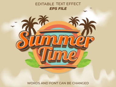 Yaz zamanı metin efekti, yazı tipi düzenlenebilir, tipografi, 3D metin. vektör şablonu