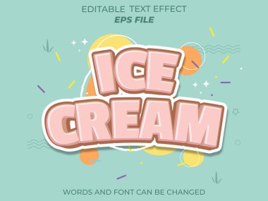 Dondurma metni efekti, yazı tipi düzenleme, tipografi, gıda endüstrisi için 3D metin. vektör şablonu