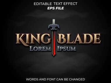 King Blade metin efekti, yazı tipi düzenleme, tipografi, ortaçağ fantazisi ve roket oyunları için 3D metin. vektör şablonu