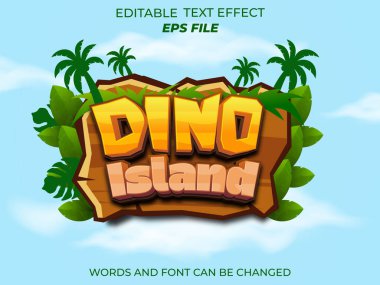 Dino Adası metin efekti, yazı tipi düzenleme, tipografi, ortaçağ fantazisi ve roket oyunları için 3D metin. vektör şablonu