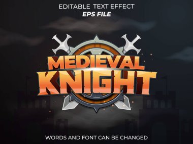 Ortaçağ şövalye metni efekti, yazı tipi düzenleme, tipografi, ortaçağ fantazisi ve roket oyunları için 3D metin. vektör şablonu