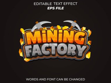 Madencilik fabrikası metin efekti, yazı tipi düzenleme, tipografi, ortaçağ fantazisi ve roket oyunları için 3D metin. vektör şablonu