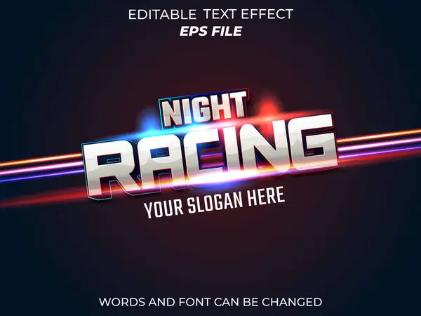 gece yarışı metni efekti, yazı tipi düzenleme, tipografi, oyunlar için 3D metin. vektör şablonu