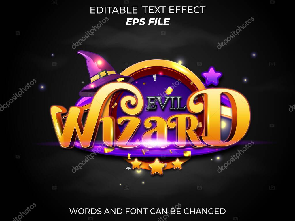 Wizard text effect, font editable, typography, 3d text for medieval fantasy and rpg games. vector template