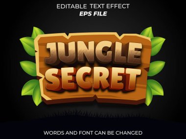 Orman gizli metin efekti, yazı tipi düzenlenebilir, tipografi, oyunlar için 3D metin. vektör şablonu