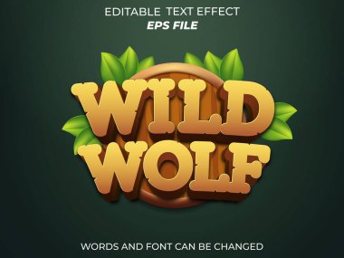 Vahşi kurt metni efekti, yazı tipi düzenlenebilir, tipografi, oyunlar için 3D metin. vektör şablonu