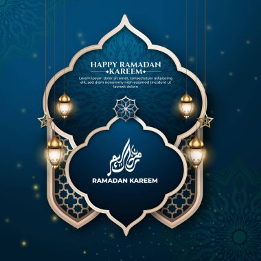 İslami desenli gerçekçi ramazan arkaplanı, fener, bayrak için, tebrik kartı