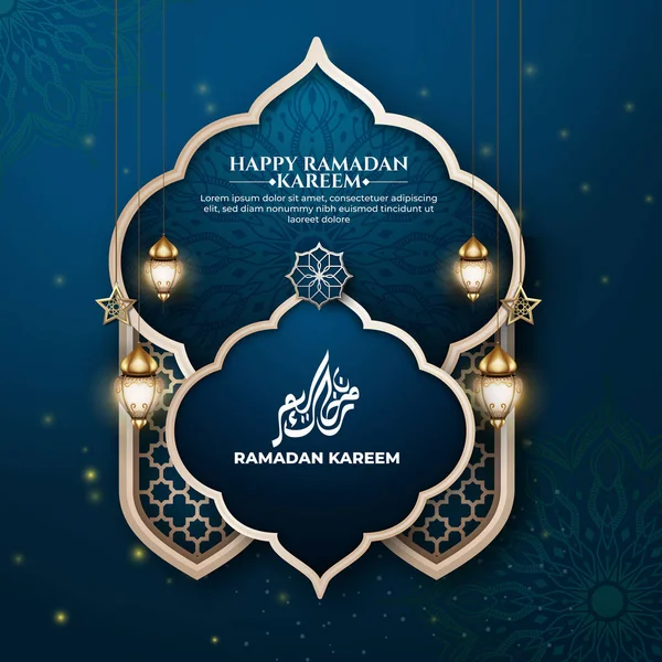 İslami desenli gerçekçi ramazan arkaplanı, fener, bayrak için, tebrik kartı