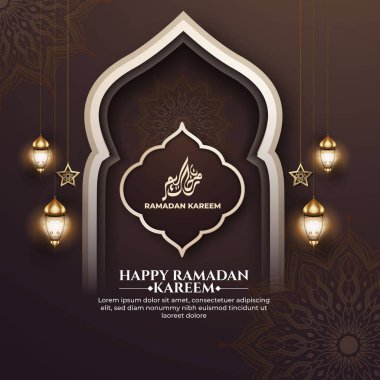 İslami desenli gerçekçi ramazan arkaplanı, fener, bayrak için, tebrik kartı