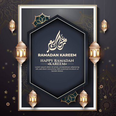İslami desenli gerçekçi ramazan arkaplanı, fener, bayrak için, tebrik kartı