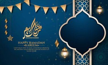 İslami desenli gerçekçi ramazan arkaplanı, fener, bayrak için, tebrik kartı