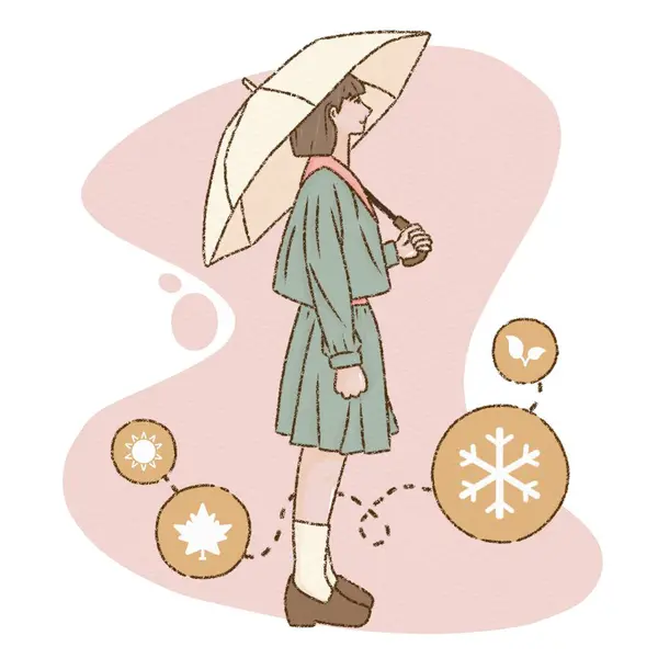 cartoon girl in winter clothes with snowflakes