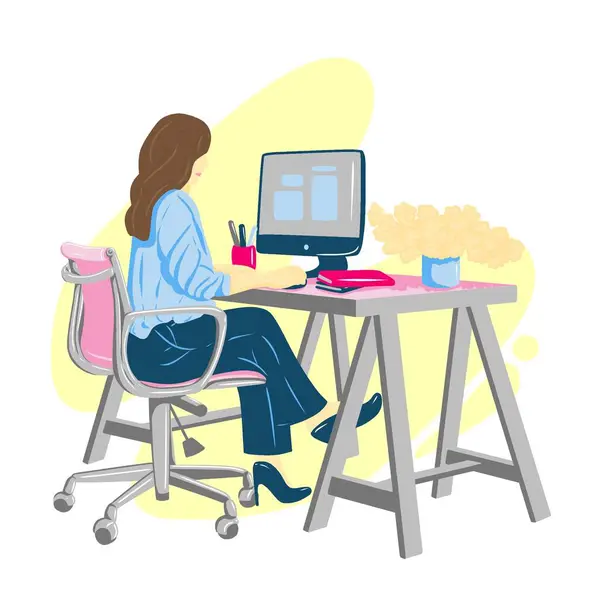 Vector Illustration of a Business Women Working in an Office
