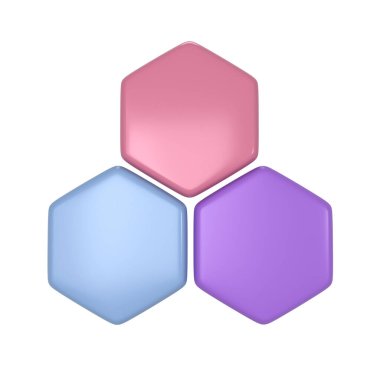 Beyaz arkaplanda izole edilmiş renkli altıgen altıgen görüntüleme