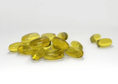 Beyaz arka planda 3D Omega 3 haplarının hazırlanması