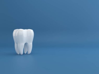Mavi arka planda fotoğraf, diş 3D.