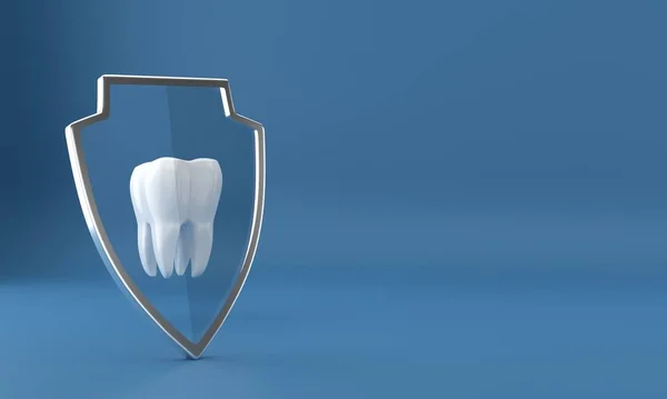 Photo dental tooth and shield 3d rendering